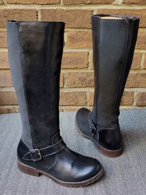 Kenneth Cole New York Women's 7.5 Black Leather Knee High Tall Riding Boots
